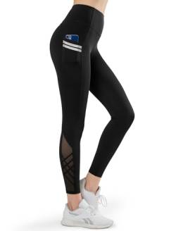 Yvette Damen Sport Leggings mit Tasche, high Waist Sporthose mit Mesh unter, Schwarz, 4XL von Yvette