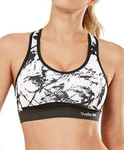 Yvette Damen Starker Halt Sport BH Gekreuzt Rücken Große Größen Ohne Bügel Bustier für Fitness Lauf Yoga, Splash Tinte, Schwarz, L(D-F) fit 85D 85E 85F von Yvette