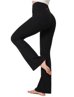 Yvette Flare Leggings, Yogahose für Damen, hohe Taille, Bauchkontrolle, nicht durchsichtig, Fitnessstudio, Workout, Bootcut-Hose, Einfarbig Schwarz, XX-Large von Yvette