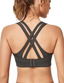 Yvette Frauen High Impact Sport BHs Criss Cross Back Sexy Lauf-BH für Plus Größe, Urban Ash, L von Yvette