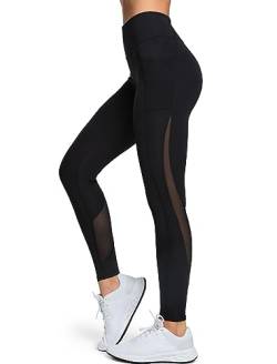 Yvette Leggings für Frauen mit Taschen, Butt Lift, hohe Taille, Bauchkontrolle, butterweich, Netzstoff-Einsatz, Workout, Laufen, Schwarz, M von Yvette