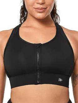 Yvette Sport BH, hohe Ausschnitt, extra Starker Halt, kratzfester Vorderverschluss, Fintness Gym Bra, Schwarz, XL Große Größen von Yvette