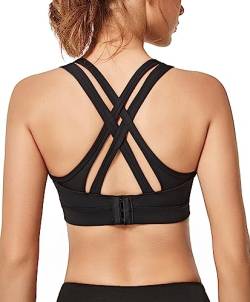 Yvette Sport BH Starker Halt Gepolstert Gekreuzt Rücken Große Brüste Lauf Fitness Yoga Bra,Schwarz,5XL Große Größen von Yvette