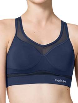 Yvette Sport BH Starker Halt Mesh Ringerrücken Große Brüste Ohne Bügel Gepolstert für Fitness Lauf Yoga, Blau, 2XL Große Größen von Yvette