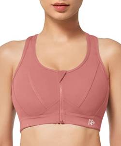 Yvette Sport BH Starker Halt Vorderverschluss Große Größe Mesh Ringerrücken für Lauf Joggen Reiten, Pink, 3XL Große Größen von Yvette