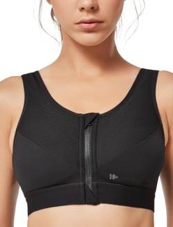 Yvette Sport BH Starker Halt mit Vorderverschluss, Große Größen Fitness Lauf Sports Bra,Schwarz,70B von Yvette