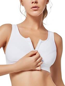 Yvette Sport BH Starker Halt mit Vorderverschluss, Große Größen Fitness Lauf Sports Bra,Weiß,75D von Yvette