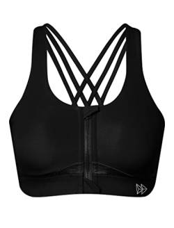 Yvette Sport-BH mit Rei?verschluss vorne, hoher Aufprall, Workout-BH f?r Laufen, Spinning und Tanzen, Schwarz, Gr??e XXL von Yvette