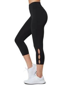 Yvette Sport Leggings Damen 3/4 Hohe Taille Push Up Elastische Blickdichte Sporthose mit Bauchkontrolle fur Alltag Fitness Jogging Yoga, Schwarz, L von Yvette