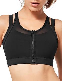 Yvette Starker Halt Sport BH Damen Vorderverschluss Doppelt Träger Große Brüste Ringerrücken Gepolstert für Fitness Yoga Laufen Joggen,Schwarz,4XL Große Größen von Yvette