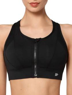 Yvette Starker Halt Sport BH Große Brüste mit Vorderverschluss Mesh Ringerrücken Ohne Bügel für Fitness Lauf, Schwarz,5XL Große Größen von Yvette