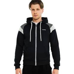 Ywenaisy Sweatjacke Herren mit Kapuze Trainingsjacke Herren Zip Hoodie Herren Kapuzenjacke Herren Kapuzellover Farbblock Pullover Herren(08#Schwarz,M) von Ywenaisy