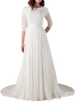 Brautkleider Hochzeitskleider A-Linie Damen Elegant Vintage Brautkleid Brautmode Langarm Standesamt Weiß 40 von Yyoung