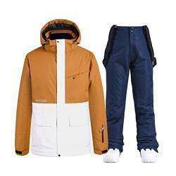 Herren Damen Ski Anzug, Herren Damen wasserdichte winddichte Kapuzenjacke und Hose Sets, 2-teilige Snowboard-Snowboard-Sets, zum Skifahren und andere Winter-Outdoor-Aktivitäten ( Color : D khaki , Siz von Yytcsjz