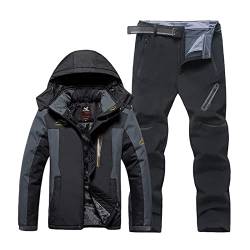 Männer Ski Jacke Ski Hosen, Mode Mens Plus Size Plüsch und Verdicken Kapuze Ski Mantel Hose Ski Anzug, Outdoor Sport 2-teiliges Set, zum Skifahren und Winter Outdoor Aktivitäten ( Color : B black , Si von Yytcsjz