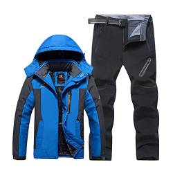 Männer Ski Jacke Ski Hosen, Mode Mens Plus Size Plüsch und Verdicken Kapuze Ski Mantel Hose Ski Anzug, Outdoor Sport 2-teiliges Set, zum Skifahren und Winter Outdoor Aktivitäten ( Color : B blue , Siz von Yytcsjz