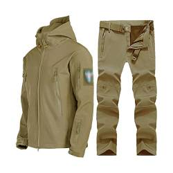 Yytcsjz Skianzüge für Herren, Mens Winter Outdoor Sport Plüsch und Dicken Ski Anzüge Set, Wasserdichte winddichte 2-teilige Skianzüge Set, für Schneesport, Winterskisport (Color : Khaki, Size : XL) von Yytcsjz