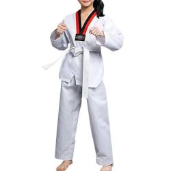 Yyyuluo Erwachsene Taekwondo-Anzug Kinder V-Ausschnitt Kampfsport Uniform Schüler Aikido Judo-Sets Kung Fu Trainingskleidung Langärmelig Baumwolle Karate Anzug, Weiß 150cm von Yyyuluo