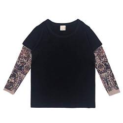 Yyyuluo T-Shirts Tattoo-Ärmel Kind - Kinder Langarm Oberteile Mesh Tattoos Druck Kleidung Baby T-Shirt Jungen Rundkragen Oberteil Lässig Outfit Hip Hop Tops Schwarz 2-3 Jahre von Yyyuluo