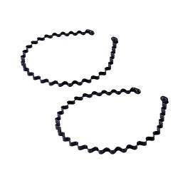 YZOTEK 2 x Metall Stirnband Haarband für Männer Frauen - Unisex Schwarz Outdoor Sportmode Stirnband Haarreifen Clips, Kleine Wellenförmige, Elastische, Rutschfeste Kopfbedeckung für Jungenmädchen von YzoTek