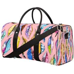 Bunte Feder Reisetasche für Männer Frauen Aquarell Farbe Übernachtung Weekender Tasche Faltbare Reise Seesack Große Sport Gym Bag Wasserdichte Gepäck Tragetasche Reißfest, Mehrfarbig, 17.4 x 8.3 x 9.5 von Yzrwebo