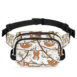 Cartoon Faultiere Gürteltasche für Frauen Mann Baum Zweig Blatt Hüfttasche Mode Crossbody Tasche Hüfte Bauchtasche mit verstellbarem Gurt für Outdoor Workout Casual Reisen Laufen Wandern Radfahren, von Yzrwebo