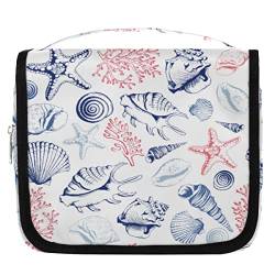 Corals Conch Reise-Kulturbeutel zum Aufh?ngen f¨¹r Damen, Muscheln, Starfishe, tragbare Reise-Make-up-Tasche, wasserabweisende Reisetasche und Organizer, Kosmetik-Zubeh?r, Mehrfarbig/Meereswellen von Yzrwebo