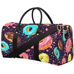 Glazed Donut Travel Duffle Bag for Men Women Food Donut Overnight Weekender Bag Foldable Travel Duffel Bag Large Sports Gym Bag Waterproof Luggage Tote Bag Tear Resistant, Mehrfarbig, 17.4 x 8.3 x 9.5 von Yzrwebo
