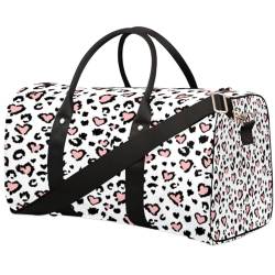 Leopard Print Travel Duffle Bag for Men Women Love Heart Overnight Weekender Bag Foldable Travel Duffel Bag Large Sports Gym Bag Waterproof Luggage Tote Bag Tear Resistant, Mehrfarbig, 17.4 x 8.3 x von Yzrwebo