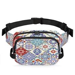 Rhombus Motive Muster Fanny Packs Gürteltasche für Damen Mann Bohemian Waist Pack Fashion Crossbody Bag Hip Bauchtasche mit verstellbarem Gurt für Outdoor Workout Casual Reisen Laufen Wandern von Yzrwebo