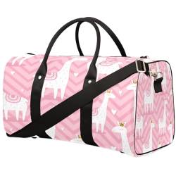 Rosa Llama Reisetasche für Männer Frauen Zickzack Liebe Herz Übernachtung Weekender Tasche Faltbare Reise Duffel Bag Große Sport Gym Bag Wasserdicht Gepäck Tragetasche Reißfest, Mehrfarbig, 17.4 x 8.3 von Yzrwebo