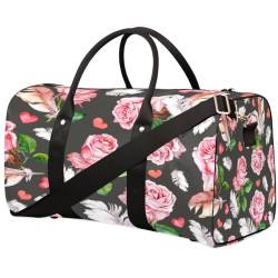 Roses Flower Travel Duffle Bag for Men Women Love Heart Feather Overnight Weekender Bag Foldable Travel Duffel Bag Large Sports Gym Bag Waterproof Luggage Tote Bag Tear Resistant, Mehrfarbig, 17.4 x von Yzrwebo