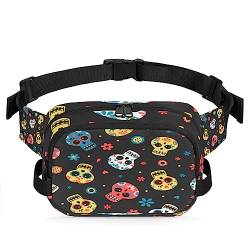 Sugar Skull Skelett Bauchtasche Gürteltasche für Damen Mann Blumen Hüfttasche Mode Crossbody Tasche Hüfte Bauchtasche mit verstellbarem Gurt für Outdoor Workout Casual Reisen Laufen Wandern Radfahren, von Yzrwebo