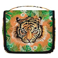 Tiger Head H?ngende Reise-Kulturbeutel f¨¹r Frauen, tropische Bl?tter, Blume, tragbare Reise-Make-up-Tasche, wasserabweisende Reisetasche und Organizer, Kosmetik-Tasche f¨¹r wichtige Zubeh?r von Yzrwebo