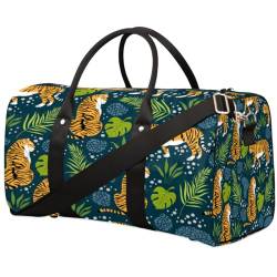 Tiger Print Travel Duffle Bag for Men Women Palm Leaves Overnight Weekender Bag Foldable Travel Duffel Bag Large Sports Gym Bag Waterproof Luggage Tote Bag Tear Resistant, Mehrfarbig, 17.4 x 8.3 x 9.5 von Yzrwebo