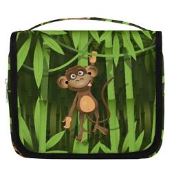Yzrwebo Cartoon Monkey H?ngende Reise-Kulturbeutel f¨¹r Frauen, Bambusbaum, tragbare Reise-Make-up-Tasche, wasserabweisende Reisetasche und Organizer, Kosmetik-Tasche f¨¹r wichtige Dinge, Mehrfarbig von Yzrwebo