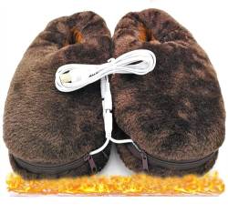 Z-YQL 1 Para USB Elektrische Heizung Hausschuhe Beheizten Plüsch Schuh Winter Kaltes Wetter Schuhe Halten Fußwärmer Frauen Männer (Braun) von Z-YQL