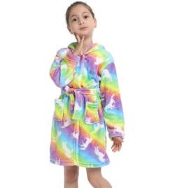 Z-YQL Mädchen Einhorn Bademantel Weiche Kapuze Robe Nachtwäsche Kleid Neuheit Kapuze Nachthemd Fleece Bequem Flanell Bunt, Helles Regenbogen-Himmel-Pfer, 10-11 Jahre von Z-YQL