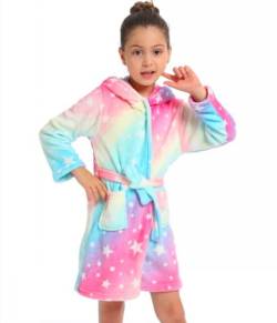 Z-YQL Mädchen Einhorn Bademantel Weiche Kapuze Robe Nachtwäsche Kleid Neuheit Kapuze Nachthemd Fleece Bequem Flanell Bunt, Rainbow Pink, 8-9 Jahre von Z-YQL