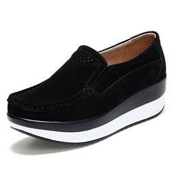 Z.SUO Damen Casual Mokassins Wildleder Bequem Schuhe Halbschuhe Freizeit(39 EU,Schwarz.2) von Z.SUO