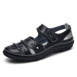 Z.SUO Damen Sandalen Flach Leder Bequeme Casual Mokassin Loafers Fahren Schuhe Mode Sommer Zehentrenner Sandalen(37 EU,Schwarz.1) von Z.SUO