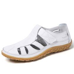 Z.SUO Damen Sandalen Flach Leder Bequeme Casual Mokassin Loafers Fahren Schuhe Mode Sommer Zehentrenner Sandalen(40 EU,A Weiß) von Z.SUO
