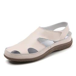 Z.SUO Damen Sandalen Flach Leder Bequeme Casual Mokassin Loafers Fahren Schuhe Mode Sommer Zehentrenner Sandalen (41 EU, Beige) von Z.SUO