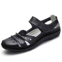 Z.SUO Damen Weiche Leder Sandalen Flats Bequem Casual Walking Fahren Schuhe Mode Loafers Mokassins Sommer Sandalen, Schwarz 3, 41 EU von Z.SUO