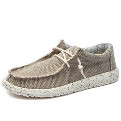 ZAANHA Herren Slip-On Schuhe Segeltuchschuhe Deckschuhe mit Schnürsenkeln Freizeit Vintage Casual Loafer Bootsschuhe (Farbe : Khaki, Size : 46 EU) von ZAANHA
