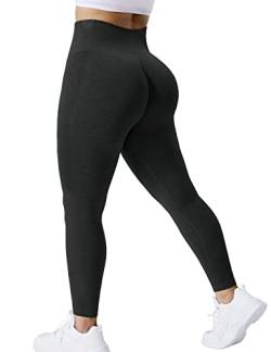 ZAAYO Damen Blickdichte Sport Leggings Mit Booty Scrunch Butt Push Up Seamless Fitnesshose Hohe Taille Sporthose Gym Hosen Schwarz Medium von ZAAYO