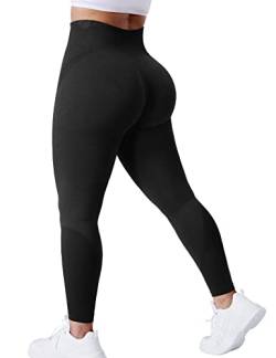 ZAAYO Damen Blickdichte Sport Leggings Mit Booty Scrunch Butt Push Up Seamless Fitnesshose Hohe Taille Sporthose Gym Hosen Schwarz Small von ZAAYO