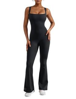 ZAAYO Damen Flared Jumpsuit Tight Scrunch Butt Overalls Lang Ärmelloser Sport rückenfrei Jumpsuit Yoga Bodycon Einteiler Ganzkörperanzug Stretch Elegant Jumpsuits von ZAAYO