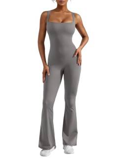 ZAAYO Damen Flared Jumpsuit Tight Scrunch Butt Overalls Lang Ärmelloser Sport rückenfrei Jumpsuit Yoga Bodycon Einteiler Ganzkörperanzug Stretch Elegant Jumpsuits von ZAAYO