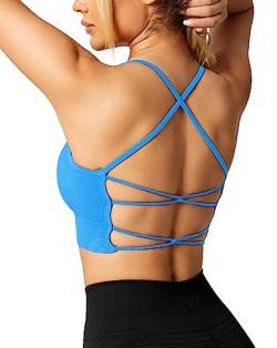 ZAAYO Damen Gym BH Gepolstert Crossback Fitness Sport Bra Abnehmbarer Brustpolster Yoga Tops Gestrickte Nahtlose Sportbekleidung Blue Small von ZAAYO